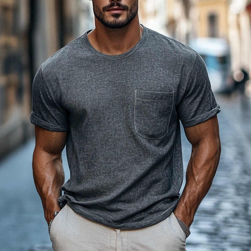 Men's Cotton And Linen Round Neck Casual Loose Short-Sleeved T-Shirt MTA2715D5X