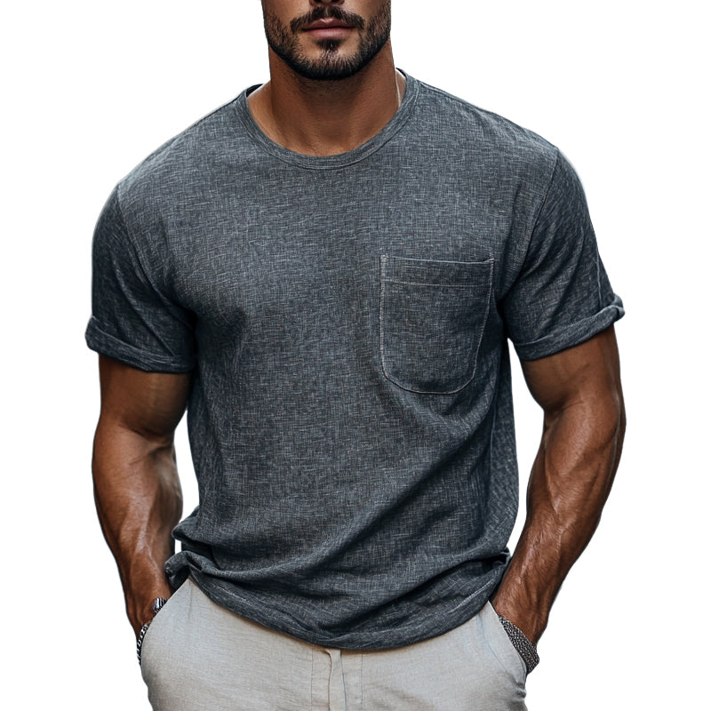 Men's Cotton And Linen Round Neck Casual Loose Short-Sleeved T-Shirt MTA2715D5X