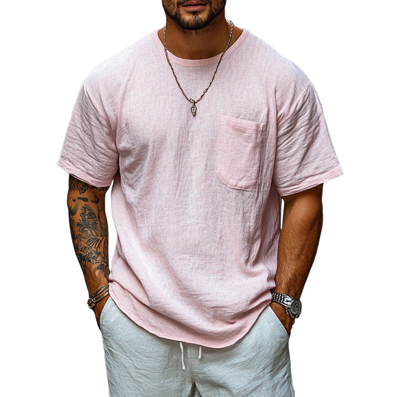 Men's Solid Color Round Neck Pocket Short Sleeve T-Shirt MTA2797D2X