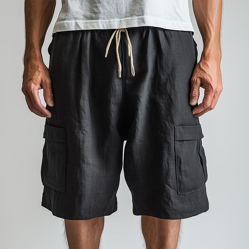 Men's Summer Fashion Solid Color Linen Blended Breathable Shorts MTA2722D9P