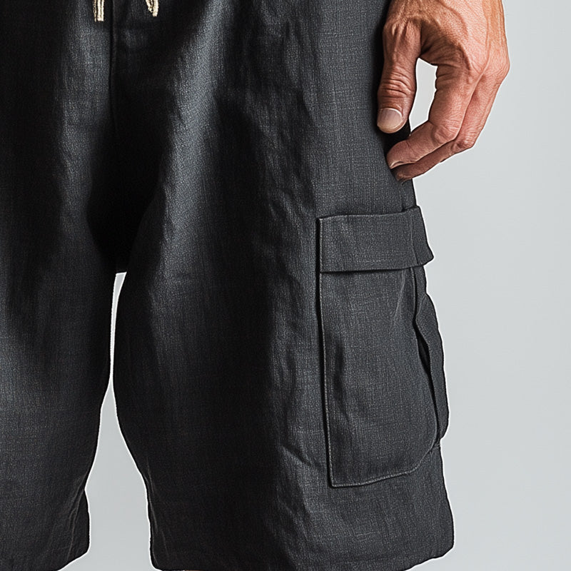 Men's Summer Fashion Solid Color Linen Blended Breathable Shorts MTA2722D9P