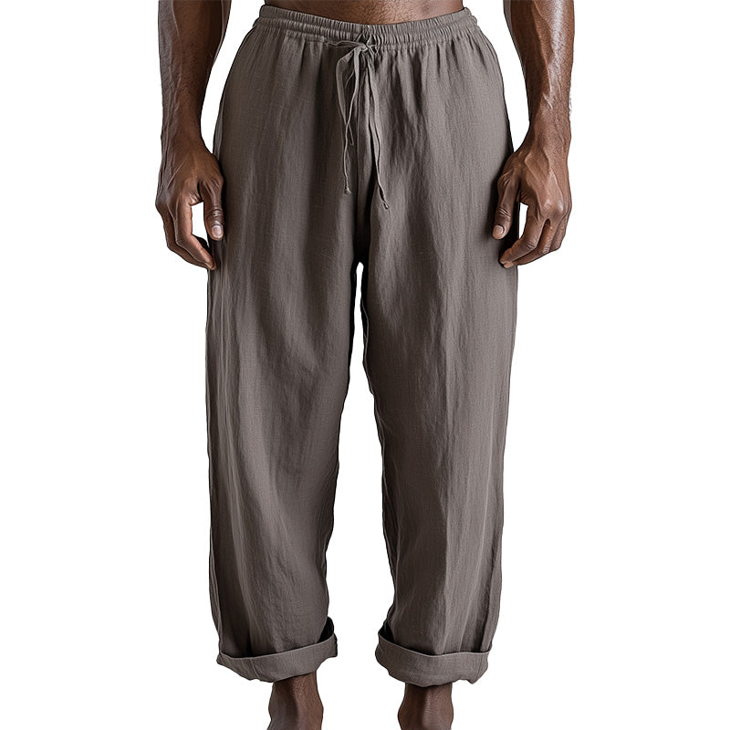 Men's Summer Fashion Solid Color Linen Blended Breathable Trousers MTA2702D1P