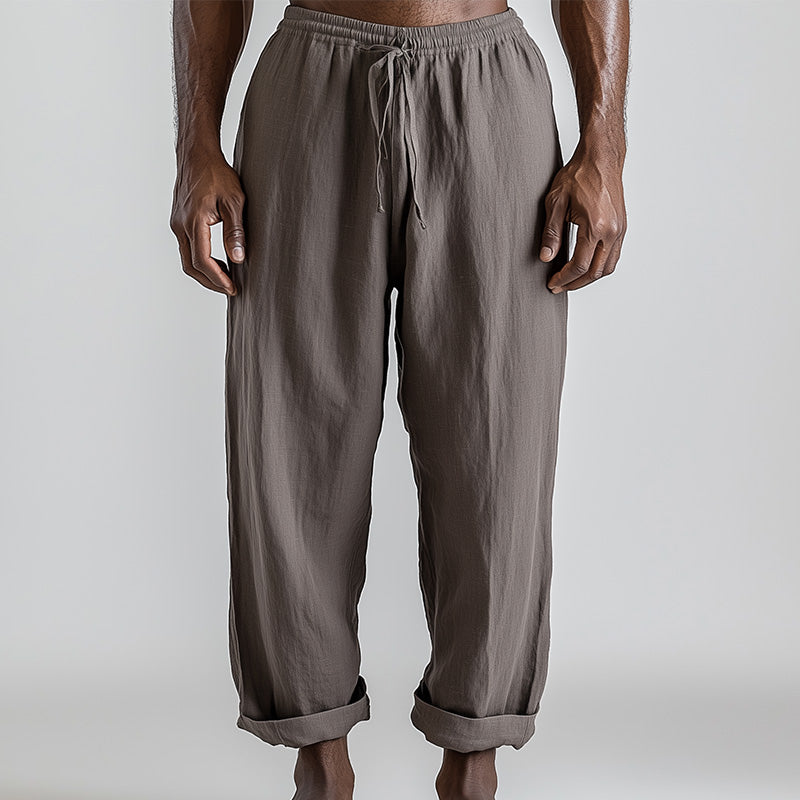 Men's Summer Fashion Solid Color Linen Blended Breathable Trousers MTA2702D1P