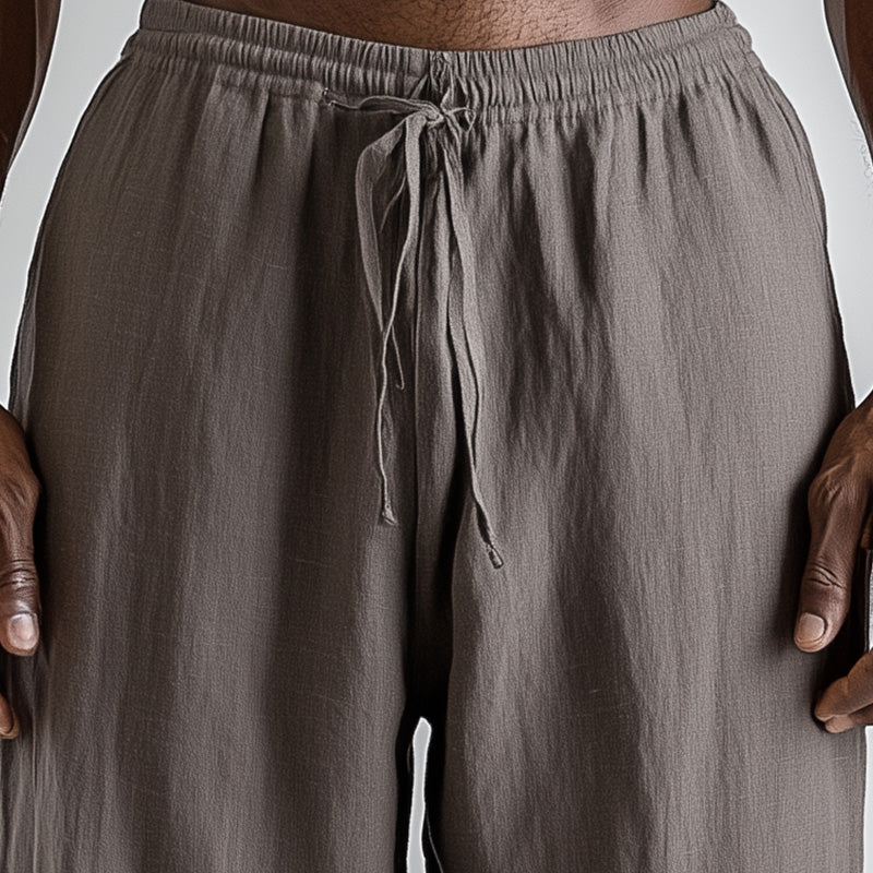 Men's Summer Fashion Solid Color Linen Blended Breathable Trousers MTA2702D1P