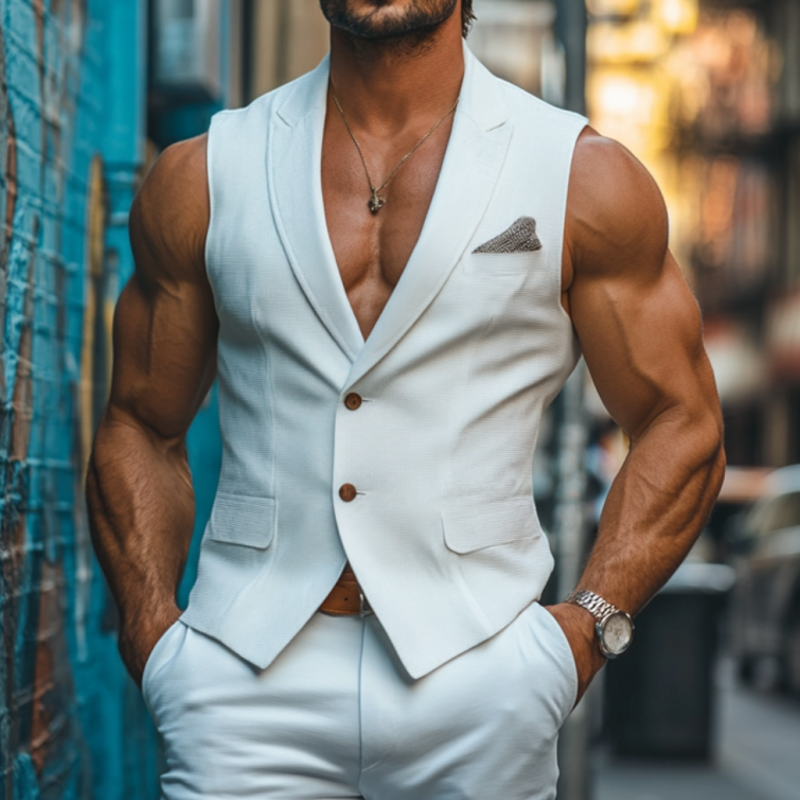 Men's Vintage Peaked Lapel Single Breasted Waffle Slim Suit Vest MTA2728D0M