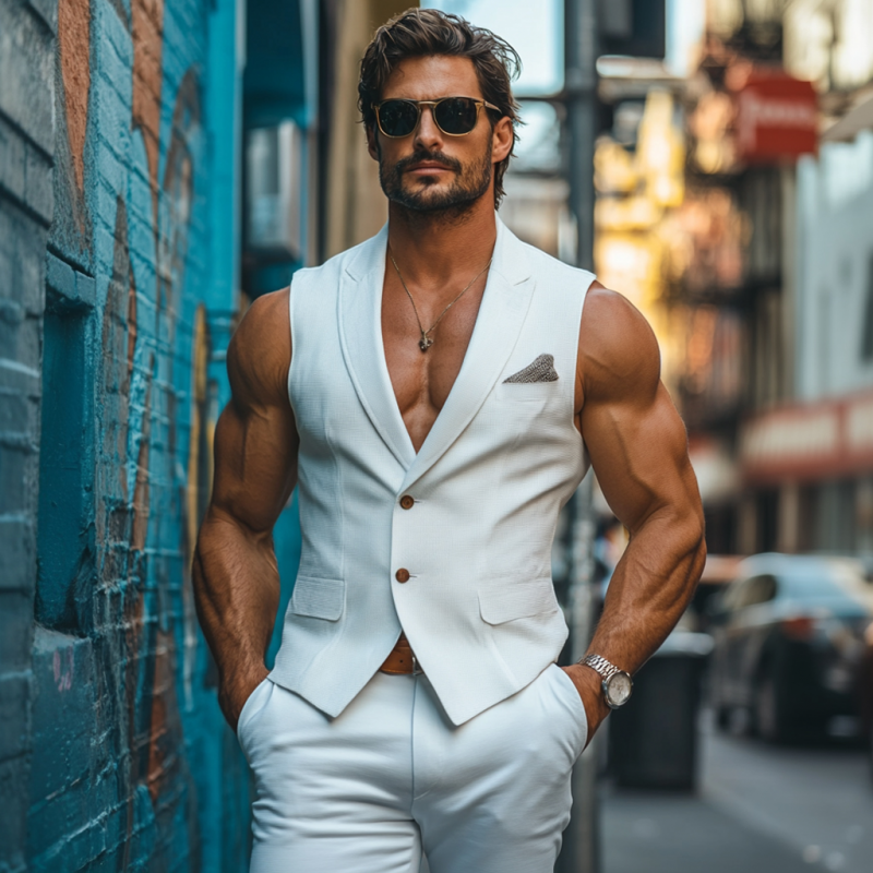 Men's Vintage Peaked Lapel Single Breasted Waffle Slim Suit Vest MTA2728D0M