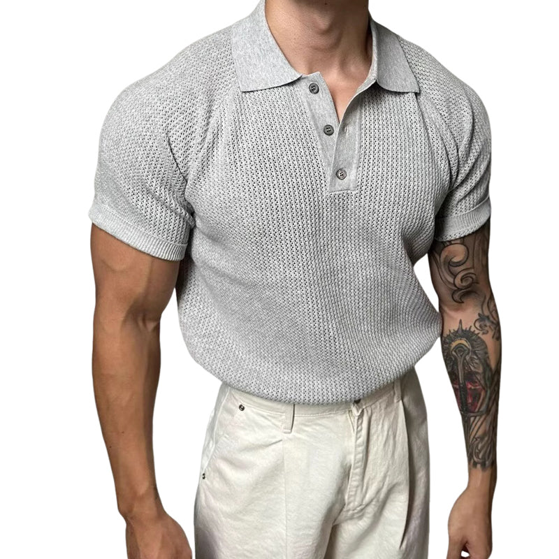 Men's Solid Color Casual Knitted Short Sleeve POLO Shirt MTA2766D1X