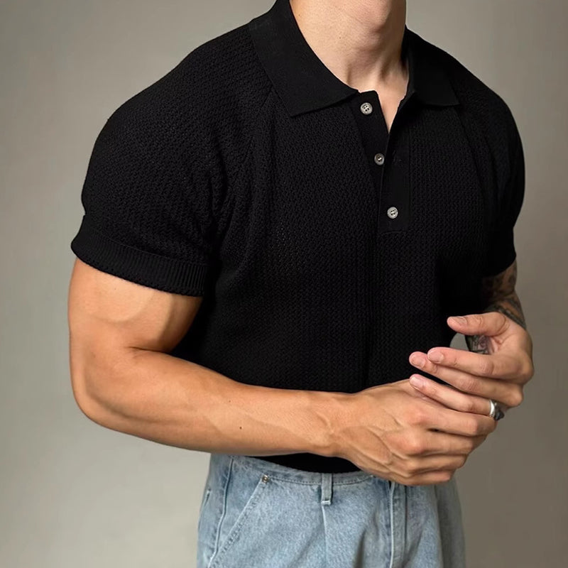 Men's Solid Color Casual Knitted Short Sleeve POLO Shirt MTA2766D1X