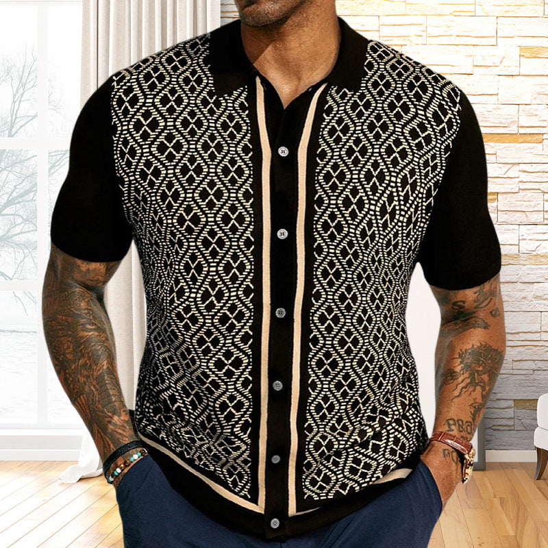Men's jacquard knitted short-sleeved POLO shirt MTA2744D2X