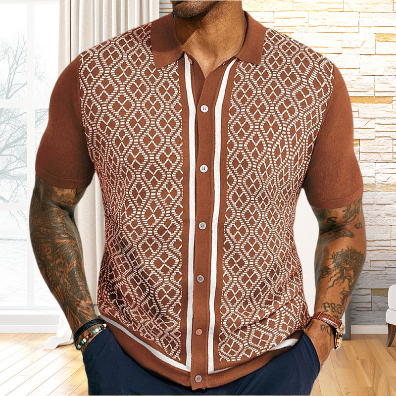 Men's jacquard knitted short-sleeved POLO shirt MTA2744D2X