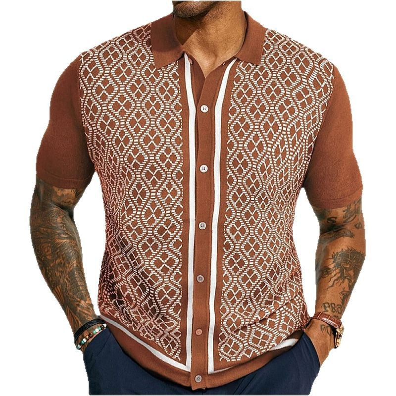 Men's jacquard knitted short-sleeved POLO shirt MTA2744D2X