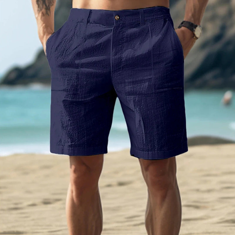 Men's Solid Color Cotton and Linen Beach Shorts MTA2733D0X