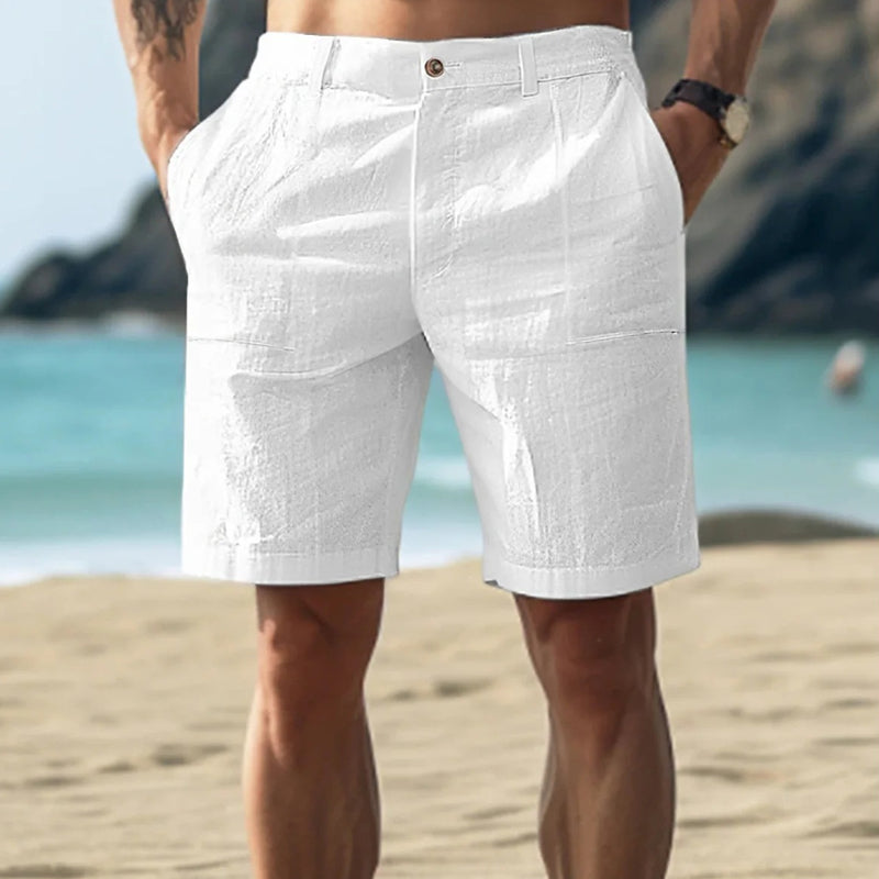 Men's Solid Color Cotton and Linen Beach Shorts MTA2733D0X