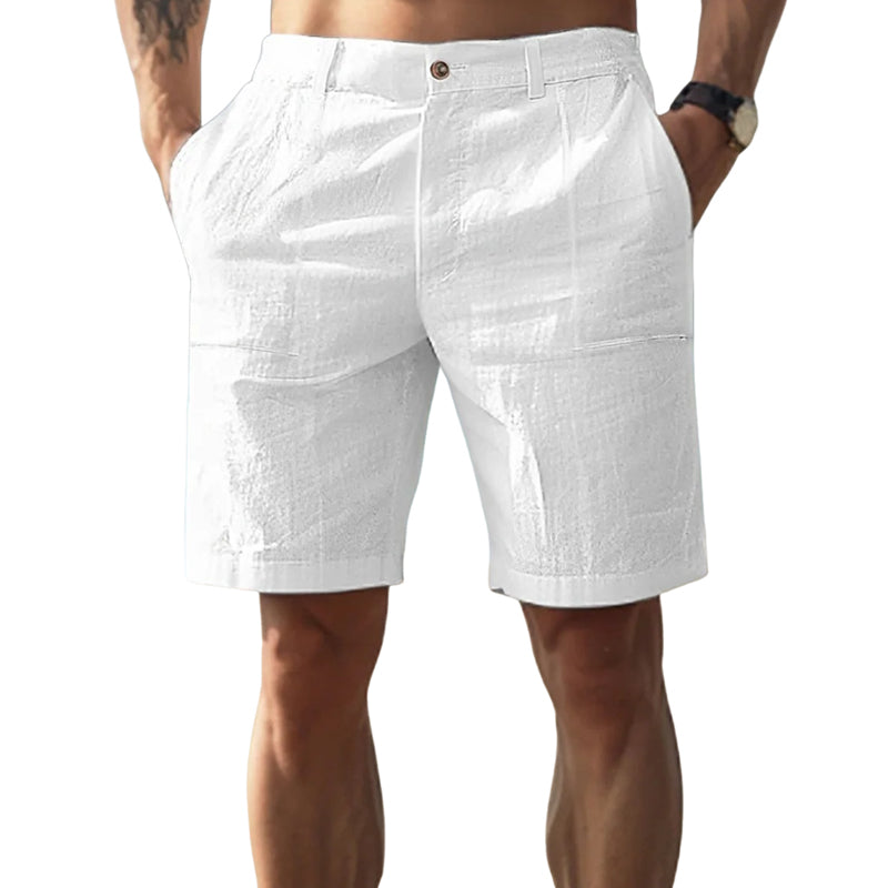 Men's Solid Color Cotton and Linen Beach Shorts MTA2733D0X
