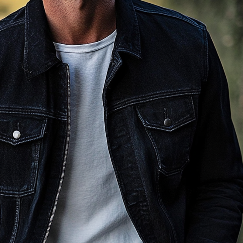 Men's Vintage Lapel Single-breasted Denim Jacket MTA2748H4X