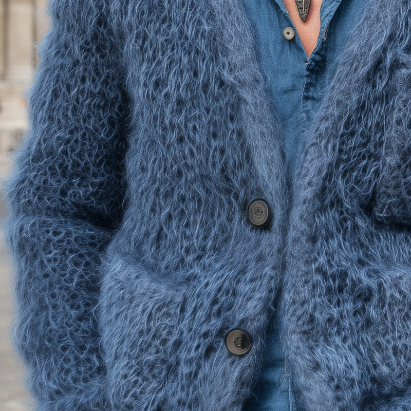 Men's Vintage Faux Mink V-Neck Button-Down Knit Cardigan MTA1789J2U