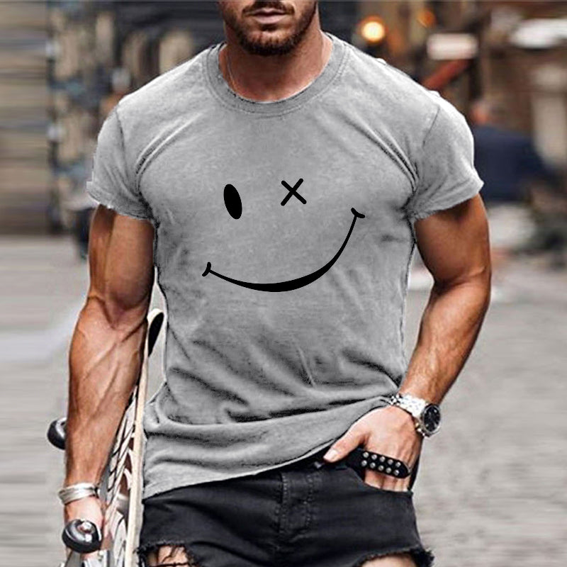 Camiseta de manga corta con cuello redondo y estampado de sonrisas vintage para hombre 23719330Y