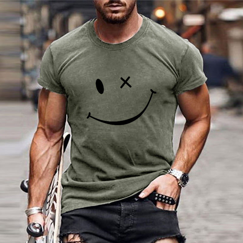 Camiseta de manga corta con cuello redondo y estampado de sonrisas vintage para hombre 23719330Y