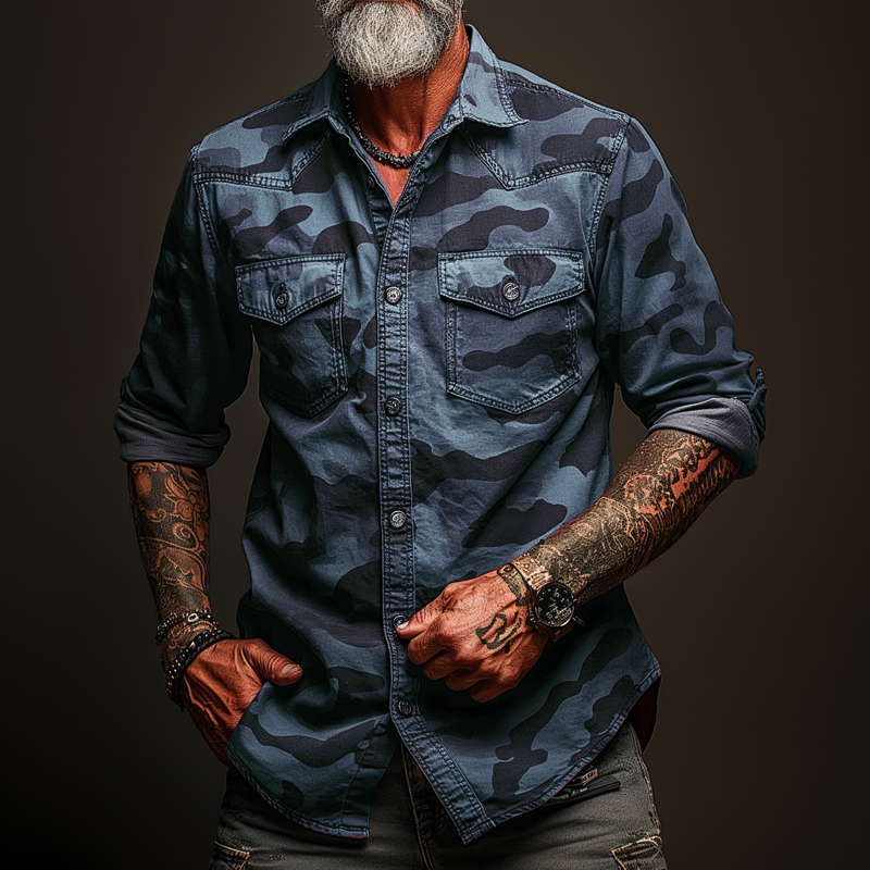 【Expédition 24 heures】Chemise cargo camouflage à revers et poche poitrine pour homme 17623334Z