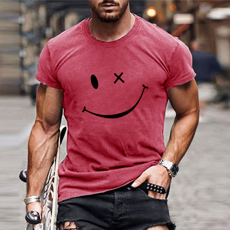 Camiseta de manga corta con cuello redondo y estampado de sonrisas vintage para hombre 23719330Y