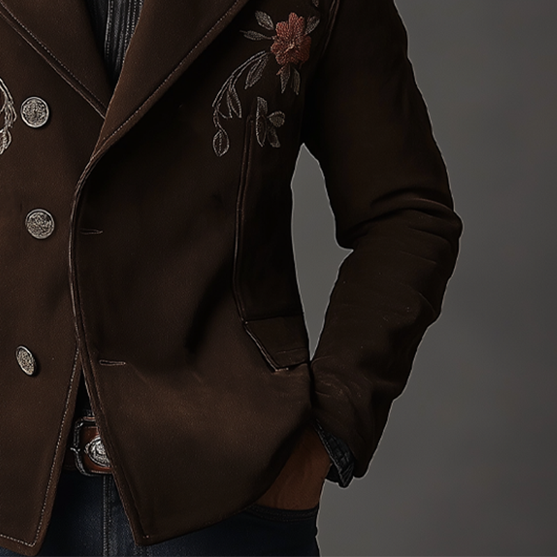 Men's Retro Faux Suede Embroidered Lapel Blazer MTA2884K7X