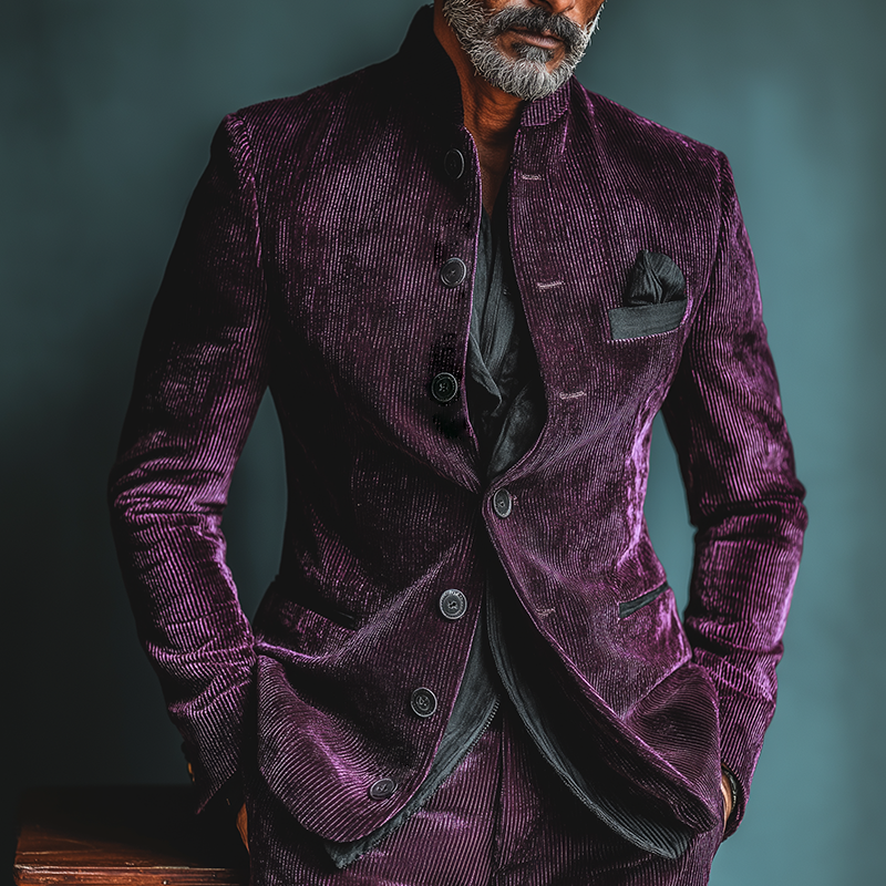 Men's Retro Casual Corduroy Stand Collar Button Jacket MTA3056K4TO