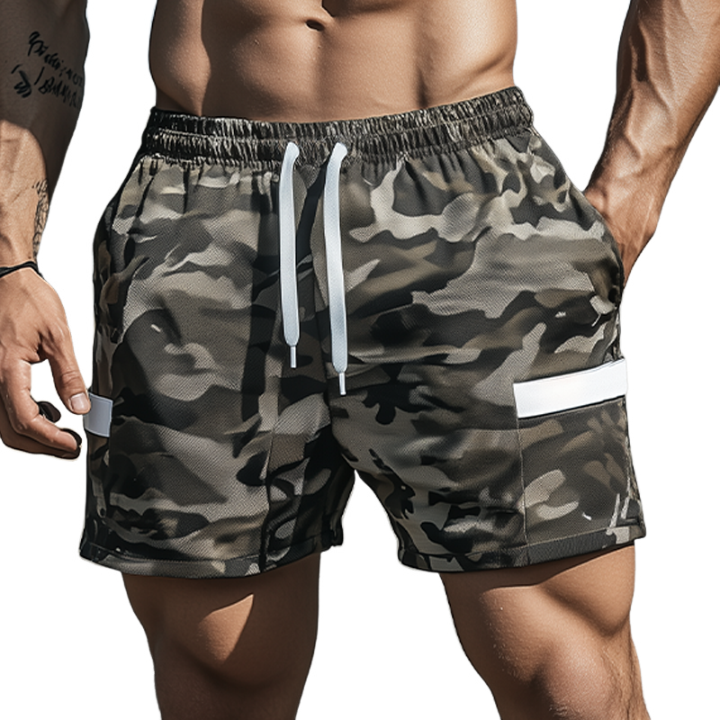 Men's Classic Casual Outdoor Sports Mesh Camouflage Fabric Breathable Elastic Waist Shorts MTA0508F4K