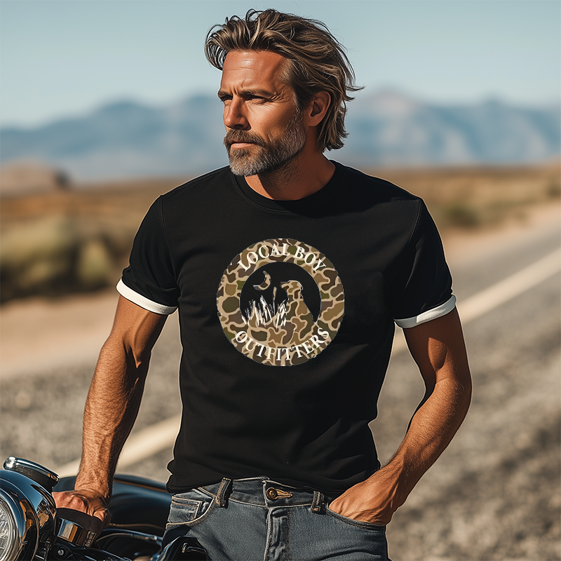 Men's Casual American Retro Western Tough Style Cotton Blend Camouflage Print Slim Fit Short-sleeved T-shirt MTA0715F9K