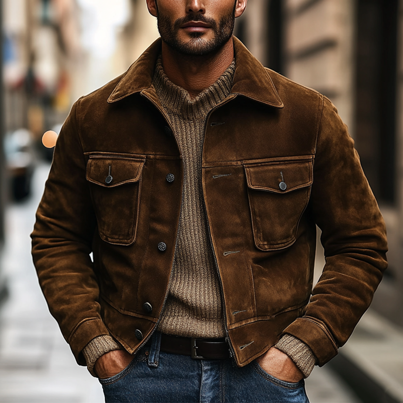 Men's Vintage Western Cowboy Style Faux Suede Lapel Jacket MTA2326J6X