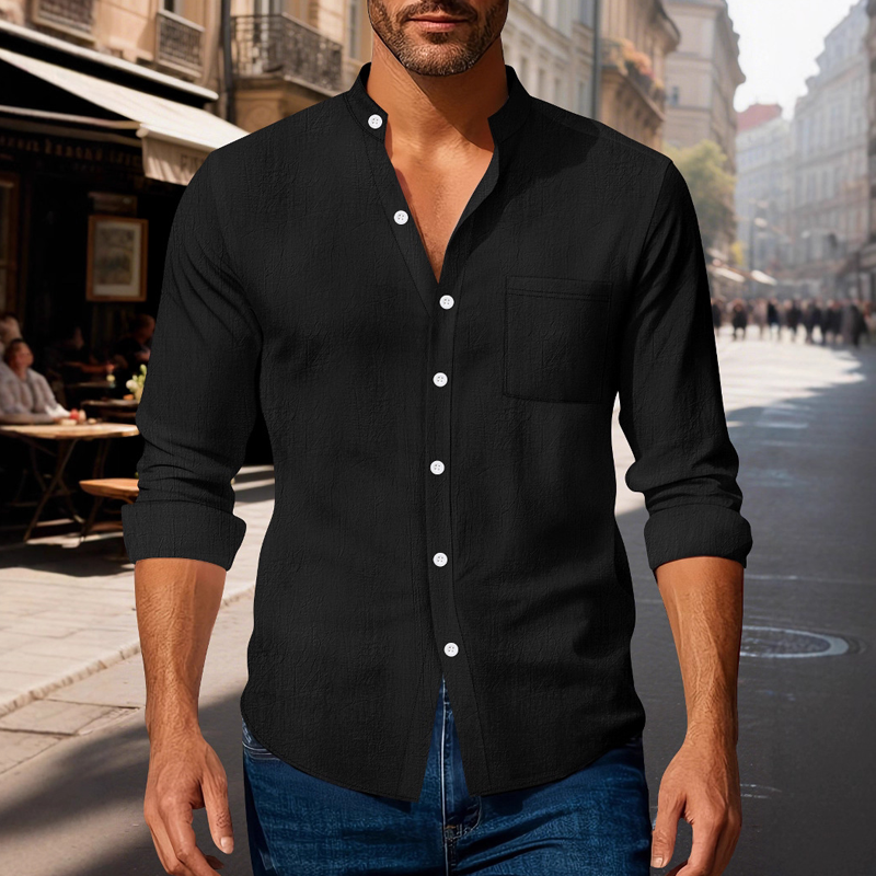 Men's Cotton Casual Solid Color Long Sleeve Shirt MTA1400G9X
