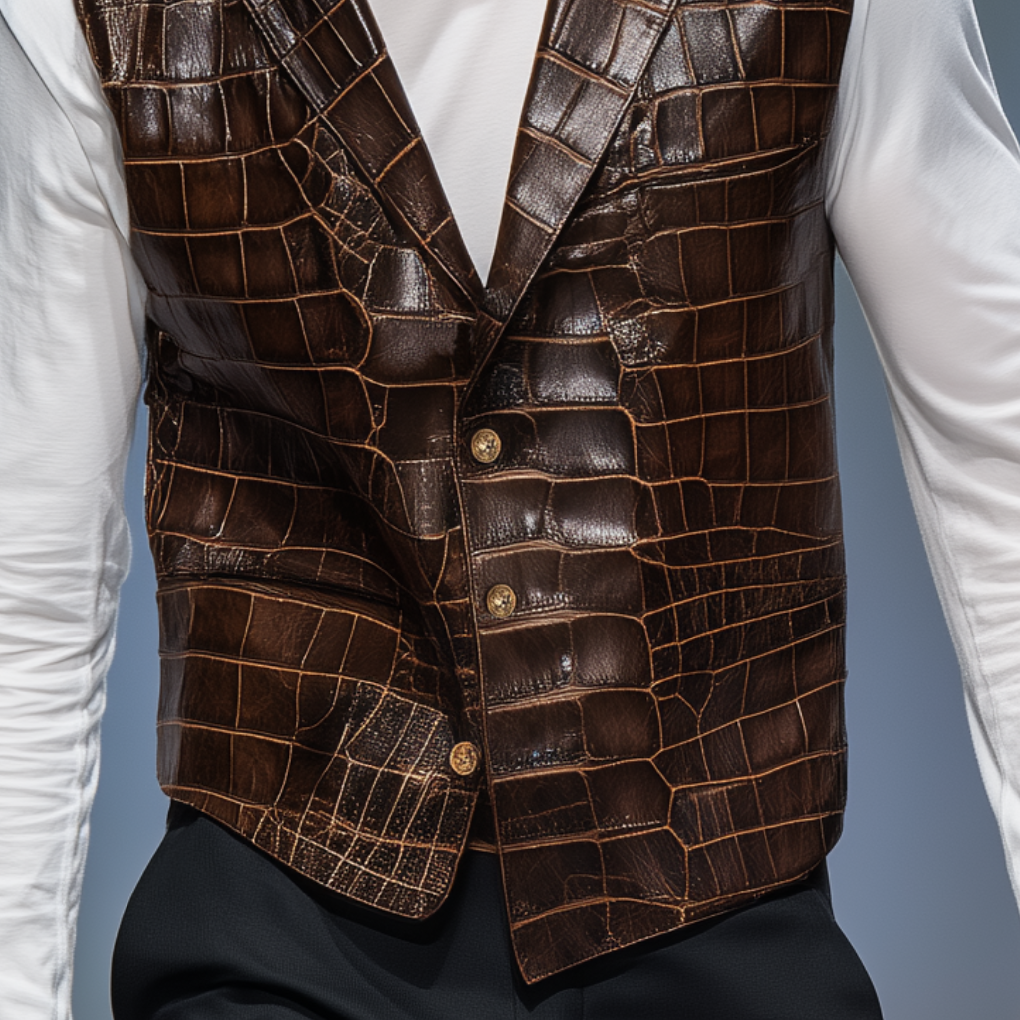 Men's Classic Retro Textured Leather Blazer Collar Single-breasted Slim Vest MTA0248H1K