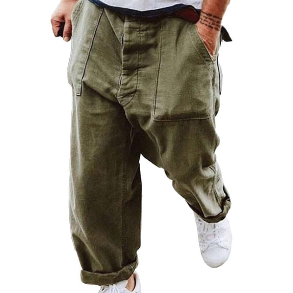 Men's Casual Solid Color Cotton Linen Large Pockets Pants 40216116M