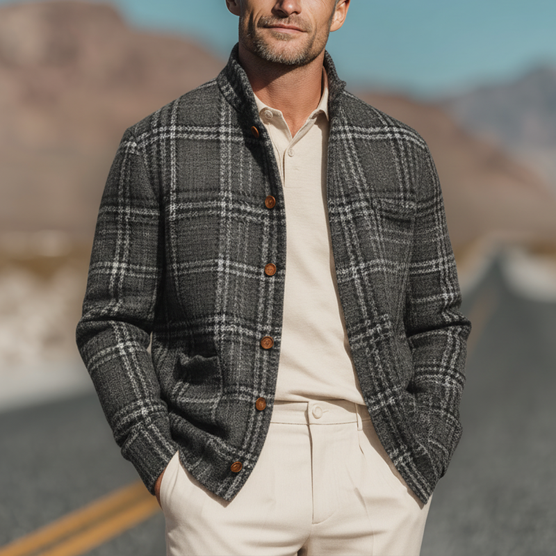 Men's Autumn And Winter Vintage Checkered Tweed Jacket Coat MTA1999I0P