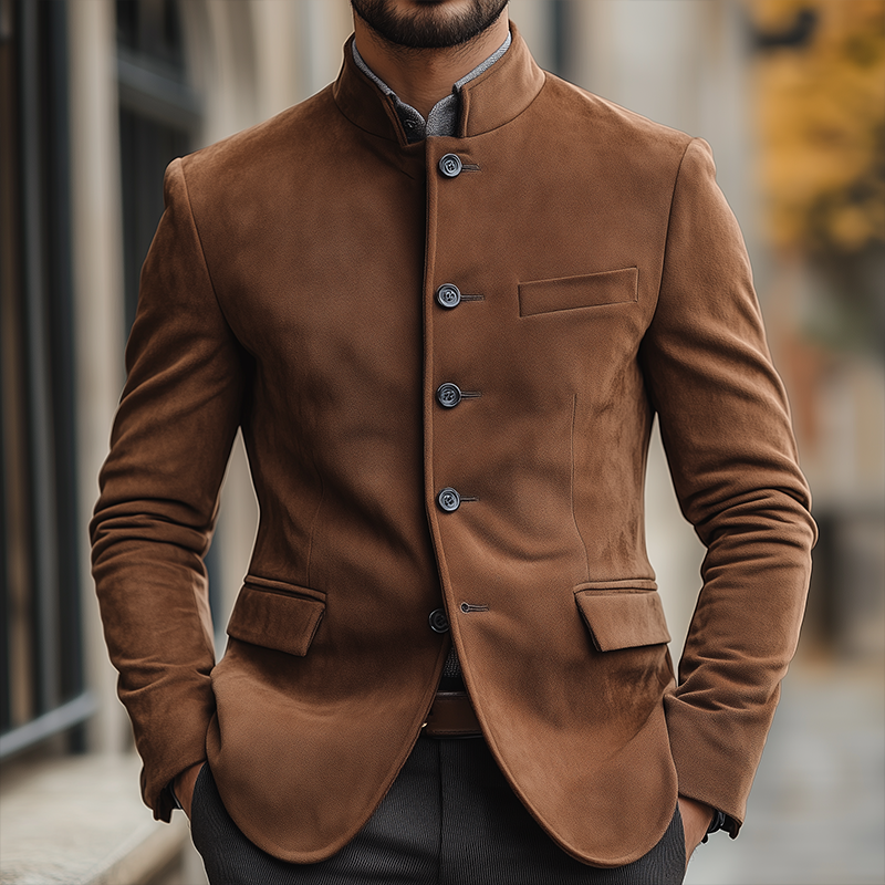 Men's Retro Faux Suede Stand Collar Button Jacket MTA1208L6P