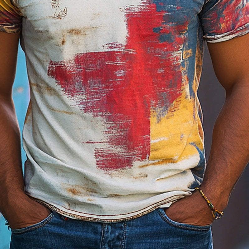 Men's Colorful Printed V-Neck Short Sleeve T-Shirt MTA2467E6X