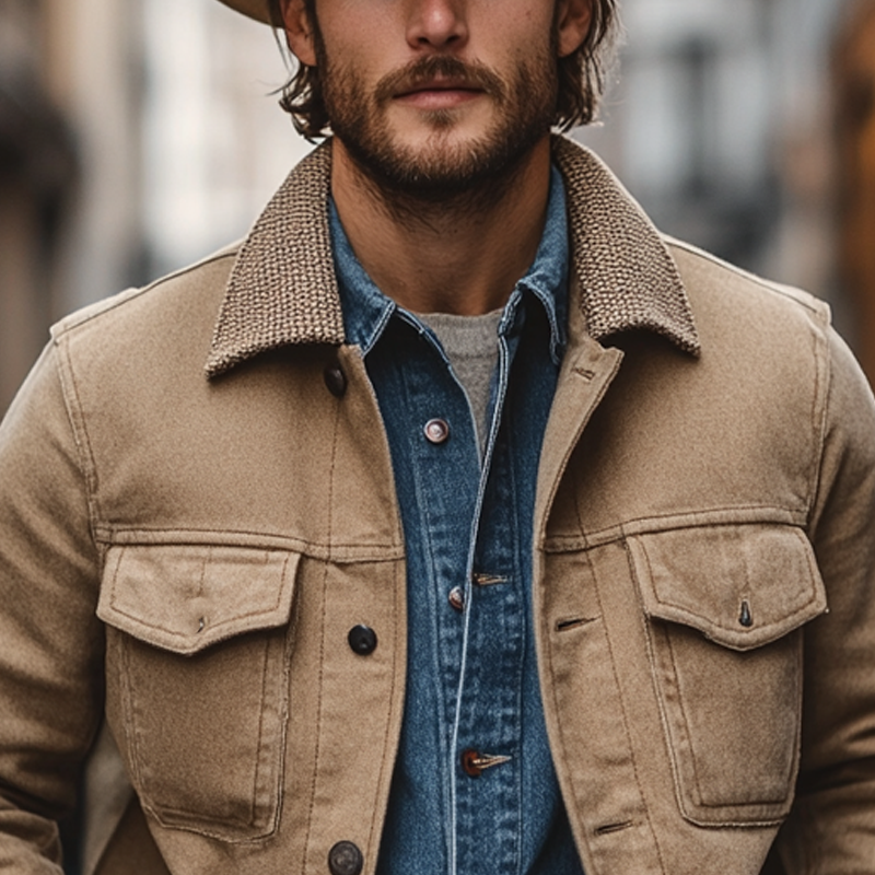 Men's Cotton Patchwork Lapel Button Jacket MTA0136L7X