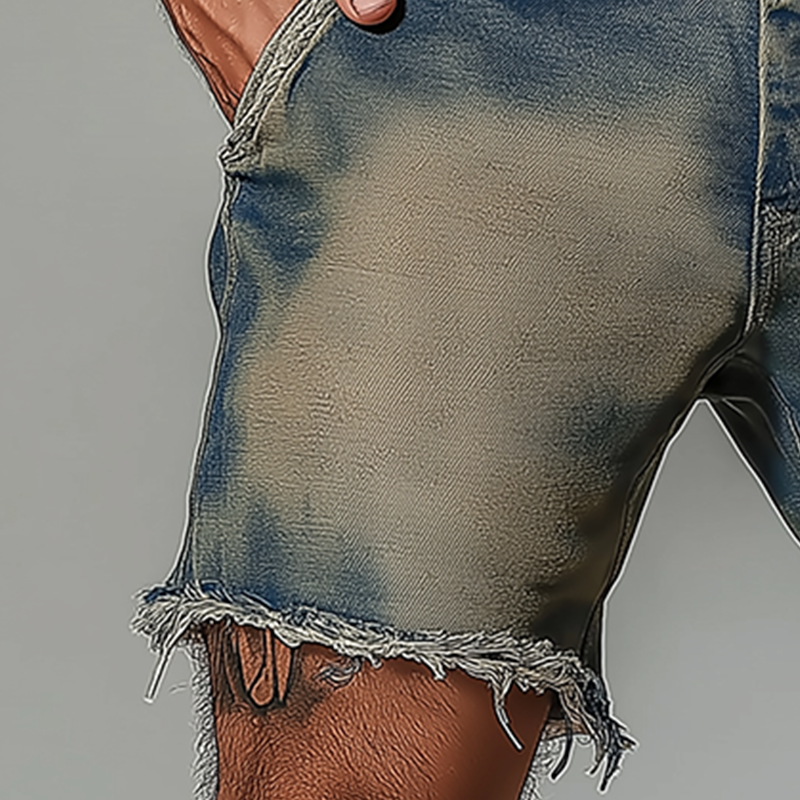 Men's Summer Fashion Washed Raw Edge Distressed Denim Shorts MTA2356F4P