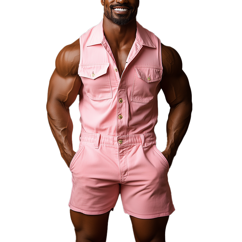 Herre Sommermote Ensfarget Denim Ermeløse Shorts Jumpsuit MTA2347F4P