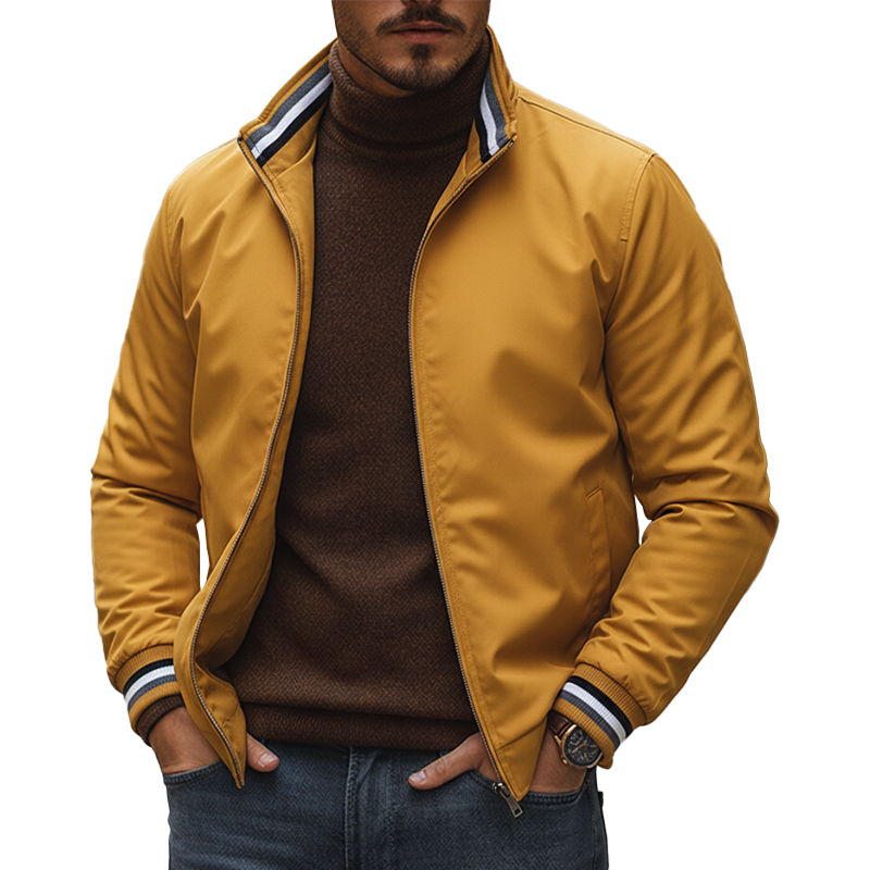 Men's Retro Cotton Blend Ribbed Zipper Jacket MTA1969K0P