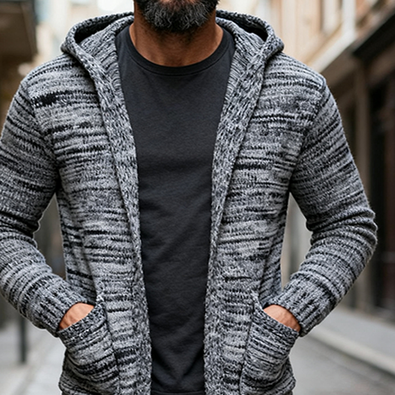 Men's Knitted Blend Hooded Mid-length Cardigan MTA2558J9X