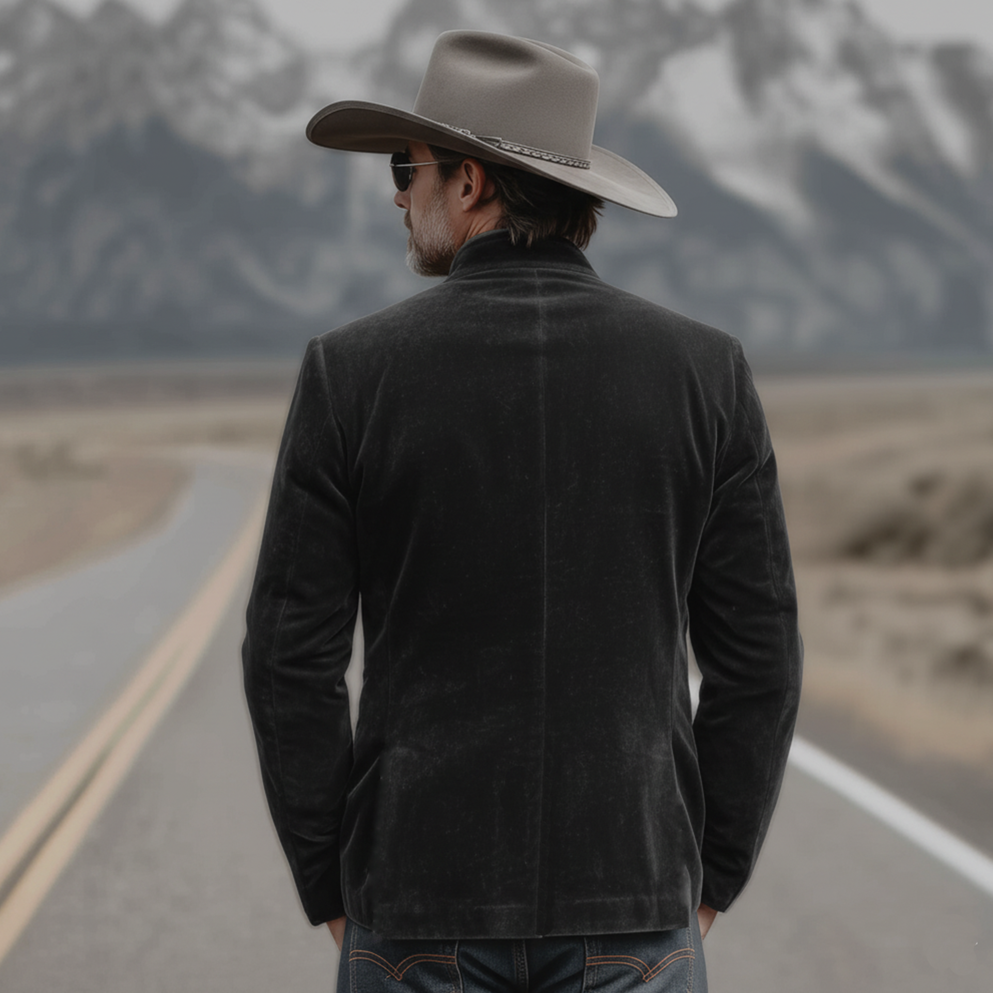 Men's Classic Retro Western Style Stand-up Collar Embroidered Faux Suede Jacket MTA2740K9K