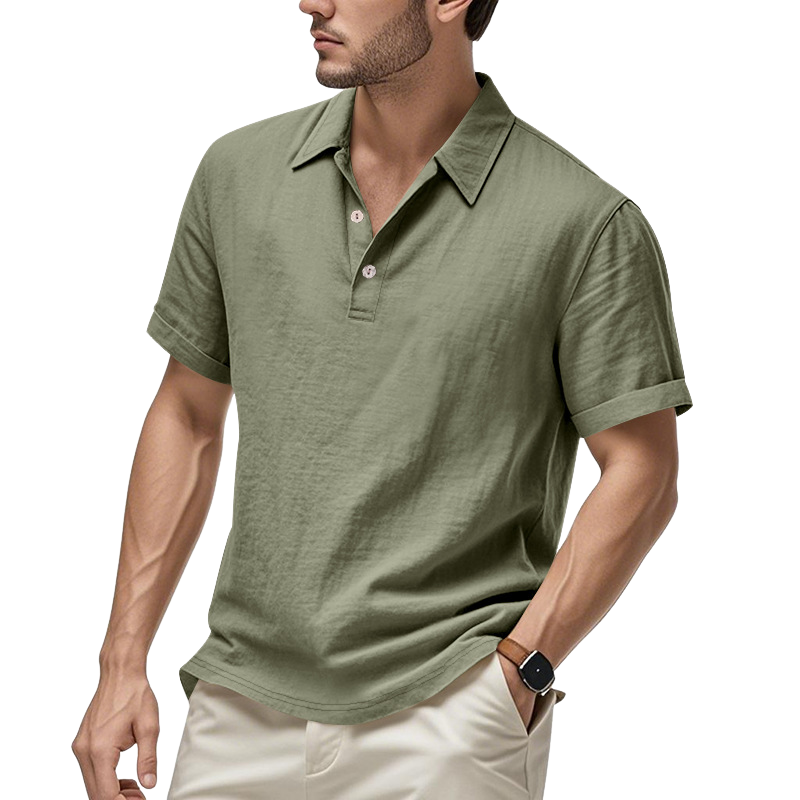 Men's Casual Cotton Linen Lapel Loose Short Sleeve Polo Shirt MTA2957D2M
