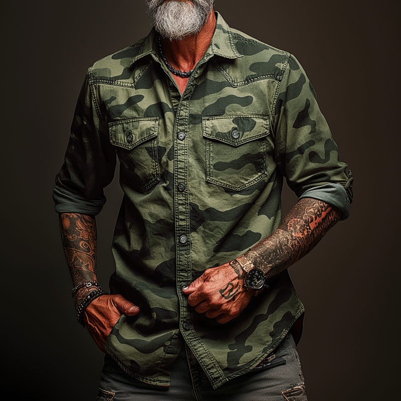【Expédition 24 heures】Chemise cargo camouflage à revers et poche poitrine pour homme 17623334Z