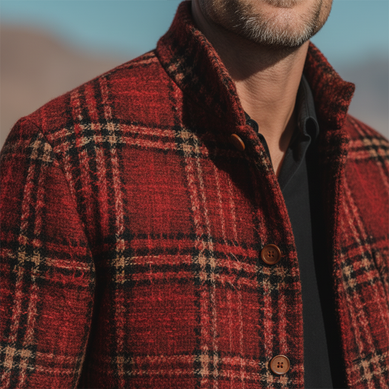 Men's Autumn And Winter Vintage Checkered Tweed Jacket Coat MTA1999I0P