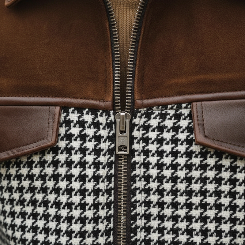 Men's Winter Retro Houndstooth Faux Suede Patchwork Jacket MTA1286K8P