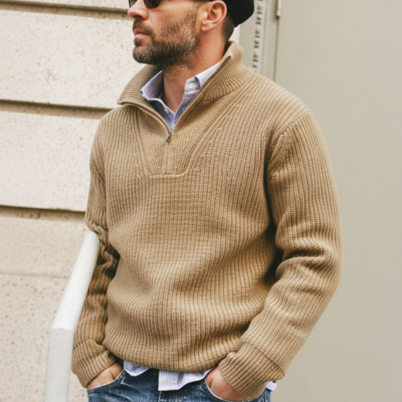 Men's Urban Zipper Stand Collar Knit Sweater MTA1751L5U