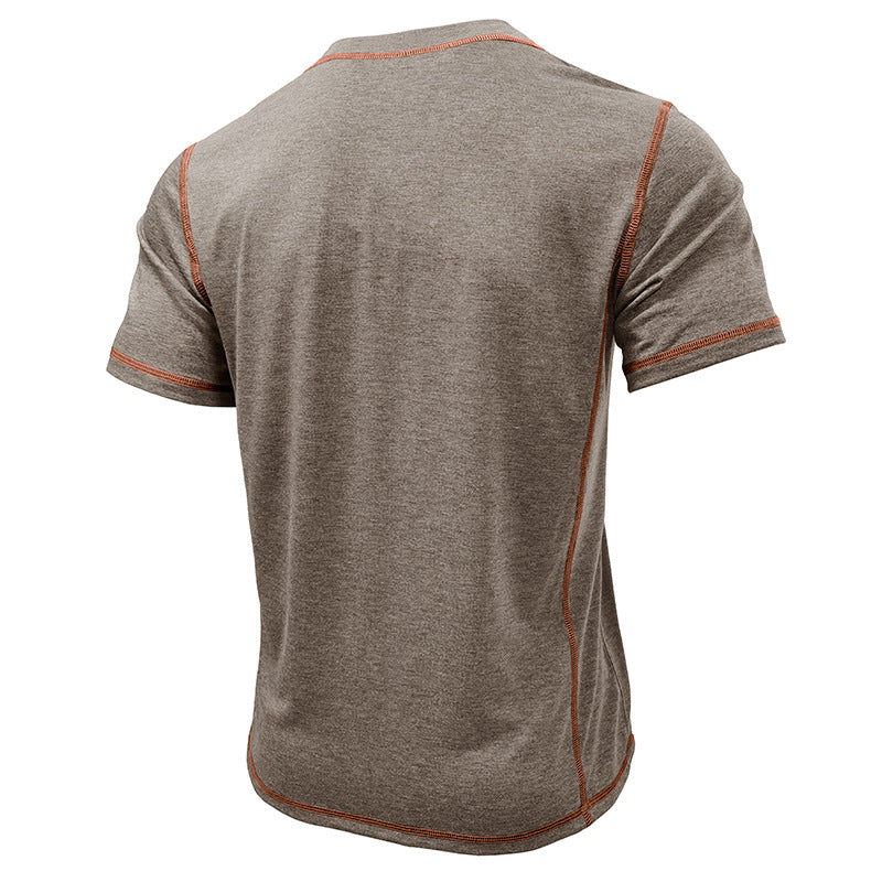 Men's Spring And Summer Fashion Casual Cotton Blended Henley Collar Slim Short Sleeve T-Shirt MTA3023F9K