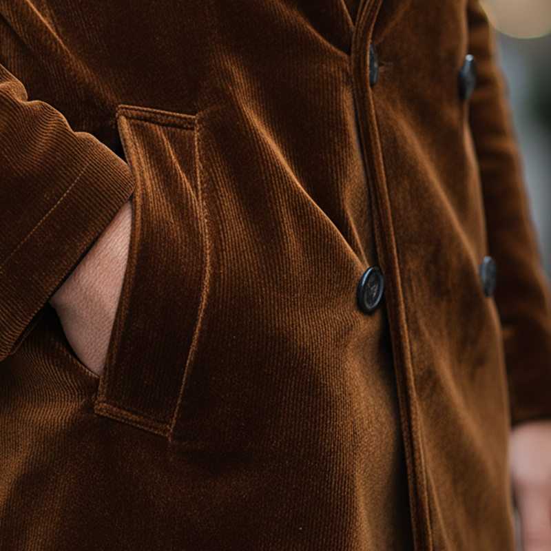 Men's Winter Retro Glossy Velvet Double-Breasted Warm Jacket MTA0442K1P