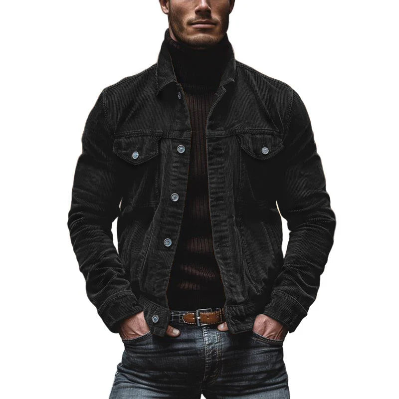 Men's Vintage Corduroy Lapel Single Breasted Multi-Pocket Work Jacket 43646517M