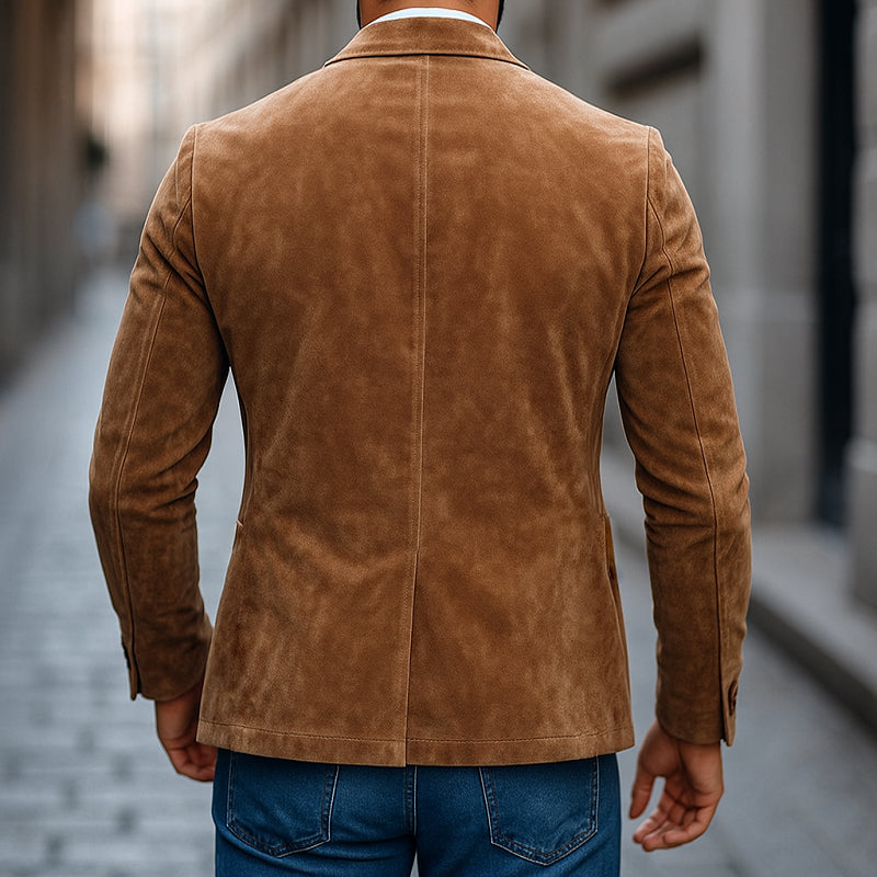 Blazer décontracté à revers crantés et deux boutons en daim uni pour homme 01543684Z